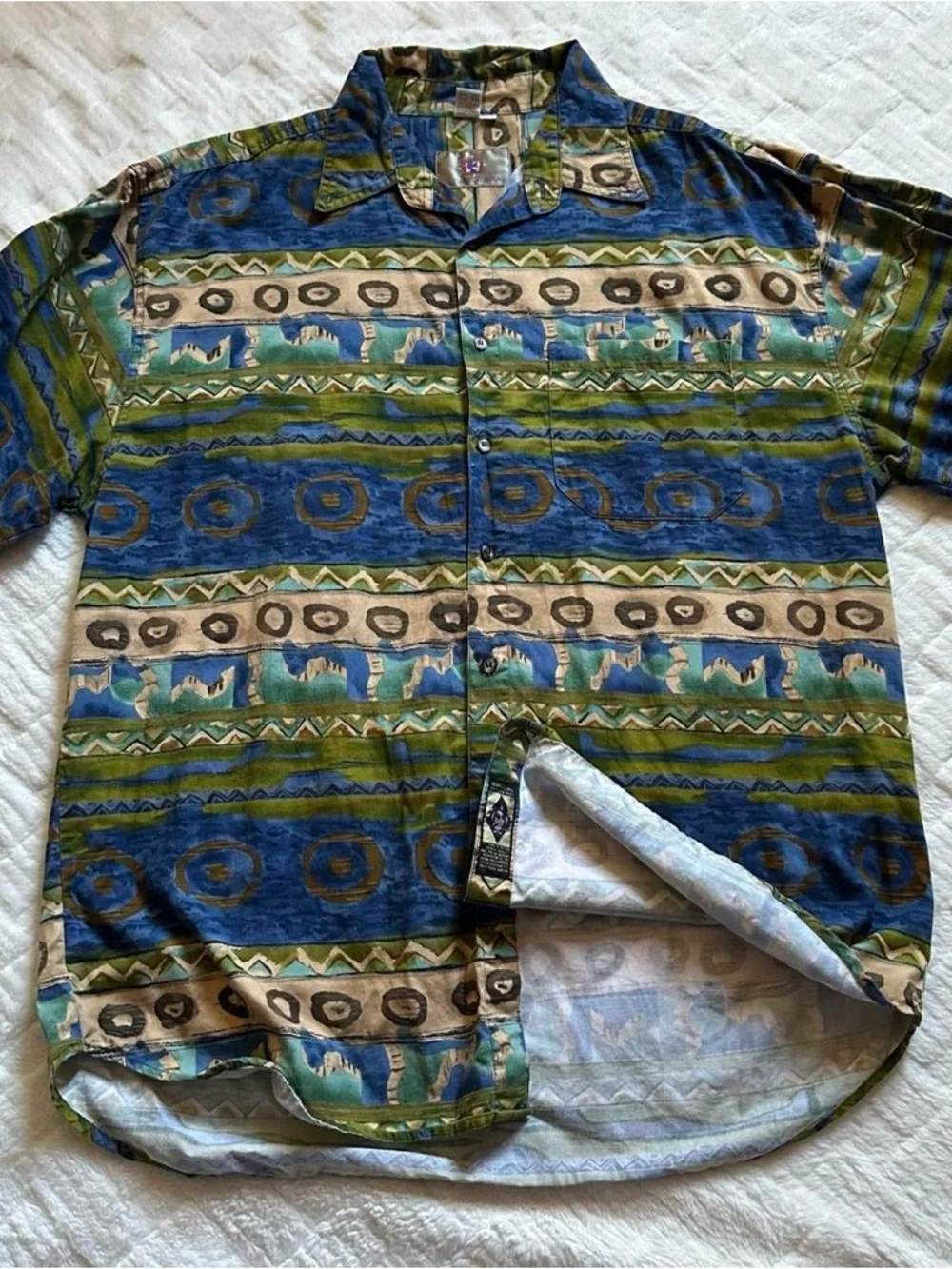 Vintage The Territory Ahead Blue & Green Patterned Button-Up Shirt XL - Picture 3 of 6